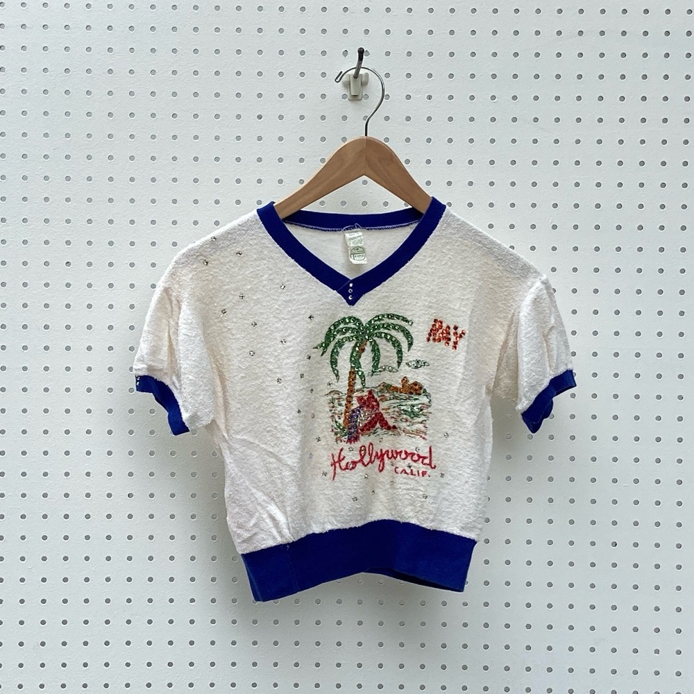 Vintage bedazzled Hollywood crop top.